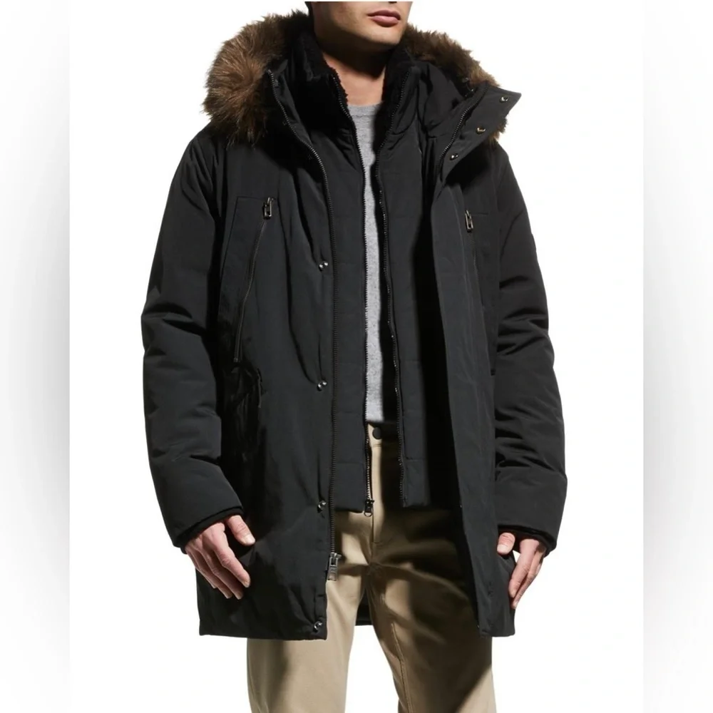 ANDREW MARC Ventura Lamb Fur-Lined & Faux Fur-Trimmed Parka in Black Men’s Sz S